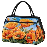 Travel Duffel Bag, Sports Tote Gym Bag, Vintage Flower Poppy Overnight Weekender Bags Carry on Bag for Women Men, Airlines Approved Personal Item Travel Bag for Labor and Delivery