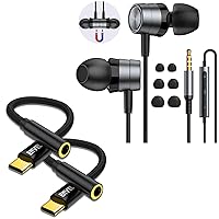 ENVEL USB C Headphone Adapter Black, Wired-Earbuds in-Ear-Headphones-with-Microphone