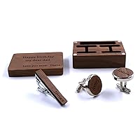 Men's Black Walnut Wood Cufflinks Tie Bar, Customized Name Cufflinks, Cuffs Gift Box Set, Suitable For Wearing In Wedding Party, Business Party