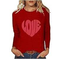 Funny Love Heart Letter Shirts Women Valentines Day T-Shirts Long Sleeve Crewneck Cute Graphic Casual Pullover Tops