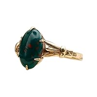 Victorian 14K Gold Oval Bloodstone Signet Ring, Smooth bevel Cut Stone In Pleated Yellow Gold Setting, Estate Jewelry, 6 Prong Set Ring