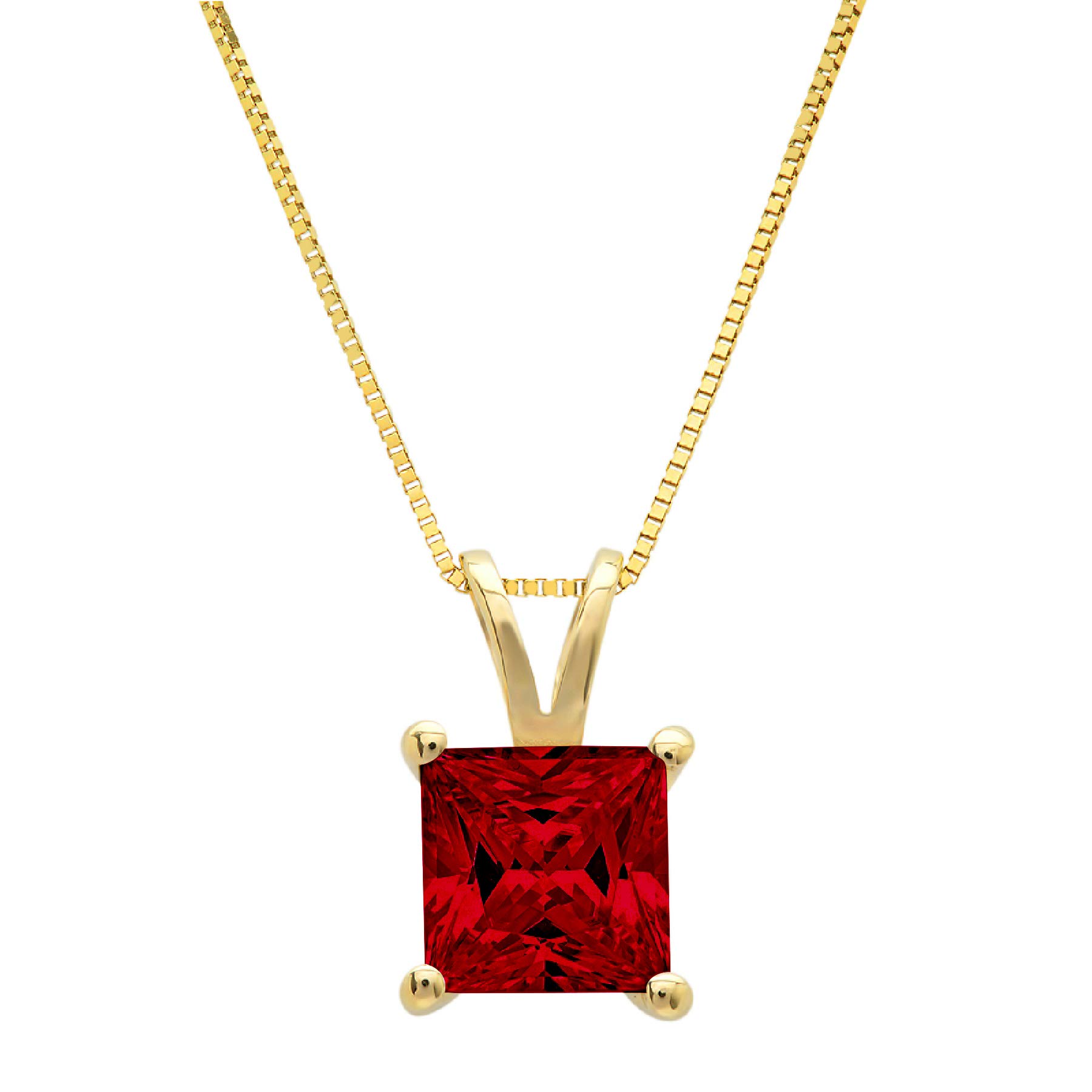 3.05ct Brilliant Princess Cut Genuine Natural Scarlet Red Garnet Gem Ideal VVS1 D Solitaire Pendant Necklace With 18