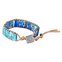 KunBead Chakra Bracelets for Women Healing Crystal Imperial Jasper Natural Gemstone Bead Family Tree of Life Leather Bracelets for Women