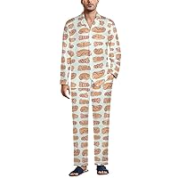 Happy Penis Dick Sweet Bacon Wrapped Men's Pajama Set Long Sleeve Button Down Sleepwear Lounge Pjs Set with Pockets