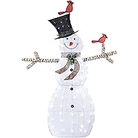 Alpine Corporation CHT892 Mesh Snowman Décor with Red Birds and Cool White LED Lights, 6.2 FT