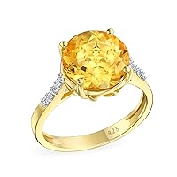 Bling Jewelry Personalize Brilliant Solitaire Gemstone Zircon Yellow Citrine Ring For Women Gold Plated Silver November Birthstone