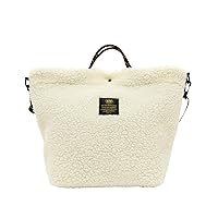 Kiu K355-908 KiU Boa Tote Bag, Autumn/Winter, Large Capacity, Shoulder Bag, 2-Way, Stylish, Cute, Casual, Fluffy, Women's, Unisex, Off-White