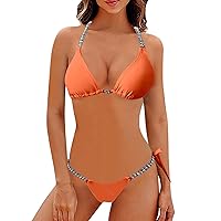 Teen Girl Swimsuit 14-16 Womens Swimming Board Shorts Neck Sexy Strap Rhinestone Bikini Swimsuit Bikini Set