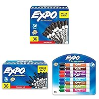 EXPO Low Odor Dry Erase Markers, Chisel Tip, Black, 36 Count & Low Odor Dry Erase Markers, Fine Tip, Black, 36 Count & Low Odor Dry Erase Markers, Chisel Tip, Assorted Colors, 16 Pack