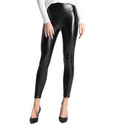 Tagoo Women's Stretchy Faux Leather Leggings Pants, Sexy Red High Waisted Tights