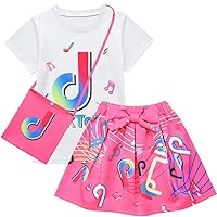 3pcs Tic Toc Girl Skirt Sets T Shirt Top Bowknot Skirt with Bag Outfits