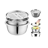 Germany Multifunctional Stainless Steel Basin, New Colander Strainer Set, Stainless Steel Shredding & Drainage Chopping Basin, 3 In 1 Graters Cheese Grater Salad Maker Bowl Drain Basin (28cm/11in)
