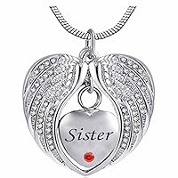 Heart Cremation Urn Necklace for Ashes Urn Jewelry Memorial Pendant with Fill Kit and Gift Box - Always on My Mind Forever in My Heart for Sister(July)