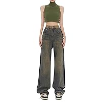 Relaxed Fit Straight Leg Jeans for Women Trendy Western 2024 Stretch Baggy Denim Pants Frayed Raw Hem Trouser Loose