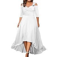 Women's Plus Size Formal Gowns and Evening Dresses Sexy Off Shoulder Half Sleeve Solid Color High Low Maxi Dress