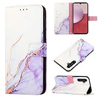 Wallet Case for Samsung Galaxy S23 FE Case with Kickstand Card Holder Slot Magnetic Clasp Marble Design Cover PU Leather Protective Case for Samsung Galaxy S23 FE Marble White Purple