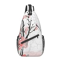 Cross Chest Bag Cherry Blossom Tree Printed Crossbody Sling Backpack Casual Travel Bag For Unisex