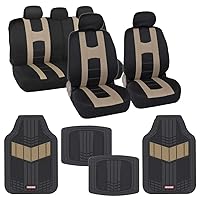 AutoSport Full Set Combo All Protective Seat Covers (2 Front 1 Bench) with Heavy-Duty All-Weather Rubber Floor Mats (4 Mats) for Car Auto – Sedan Truck SUV Minivan Interior Covers