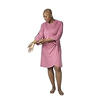 Breast Cancer Mastectomy Recovery Robe with Chemo Port Access, Hospital Gown with Snap Sleeves & Drain Pockets
