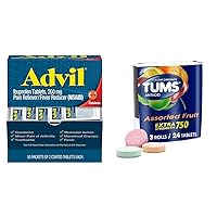 Advil 200mg Ibuprofen Pain Reliever 50x2 Tablets Bundle with TUMS Fruit Antacid Chewable Acid Reducer 3 Rolls