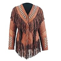 Women's Western Real Leather Jacket With Beads and Fringes