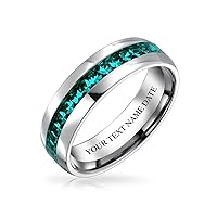 Bling Jewelry Personalized March Birth Month Aqua Color Channel Set Crystal Eternity Band Ring Toned Stainless Steel Custom Engraved