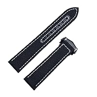 20mm 22mm Nylon Canvas Watch Band for Omega Strap Seamaster 300 AT150 Fabric Leather Aqua TERRA150 Watchband Deployment Buckle (Color : Blk Blk Buckle, Size : 22mm)