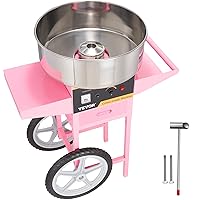 VEVOR Cart Electric Cotton Candy Machine 1000W Commercial Floss Maker w/Stainless Steel Bowl, Sugar Scoop and Drawer, Perfect for Home, Carnival, Kids Birthday, Family Party, Pink