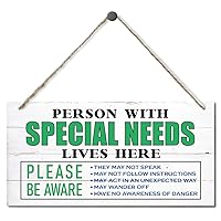 Person With Special Needs Lives Here Sign, Hanging Wood Sign Home Decorative, Printed Wood Wall Art Sign, Special Needs Awareness Sign, Please Be Aware Door Sign, Autism Family Wall Decor 12 * 6inch