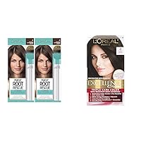 Magic Root Rescue 10 Minute Root Hair Coloring Kit & Excellence Creme Permanent Hair Color, 4 Dark Brown, 100 percent Gray Coverage Hair Dye, Pack of 1