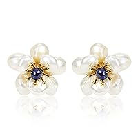Green Real Jade Stud Earrings For Women Trendy Crystal Gemstone Betsey Johnson Unique Van Cleef Dainty Emerald Jewelry Set For Girls Bling Daisy… (Baroque Pearl)