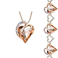 Leafael Infinity Love Crystal Heart Bundle Jewelry Set with Citrine Golden Yellow Healing Stone for Happiness Gifts for Women Necklace Bracelet, 18K Rose Gold Plated
