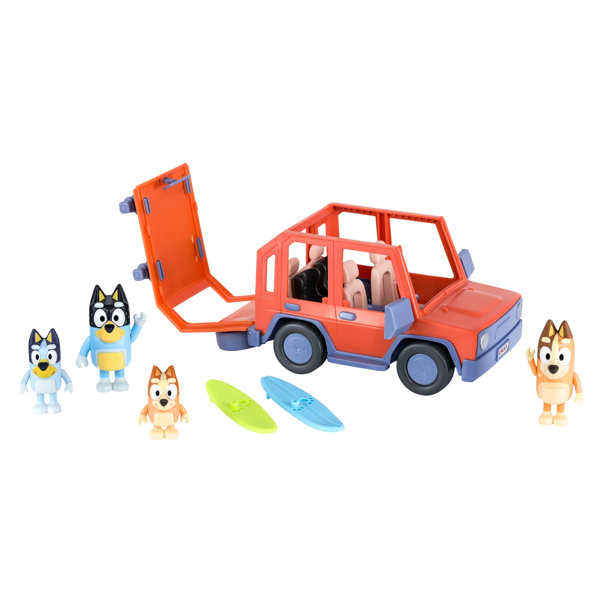 Bluey Heeler Family 4WD Vehicle and 4 Figure Pack, 2.5-3 Inch Figures, 2 Surfboards Accessories and Stickers | Amazon Exclusive