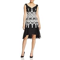 Adrianna Papell Women's Neoprene Fit and Flare Dress with Mesh and Embroidery