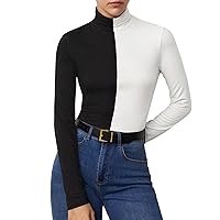 Verdusa Women's Colorblock Turtleneck Long Sleeve T Shirt Casual Tee Tops