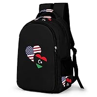 Libya US Flag Backpack Double Deck Laptop Bag Casual Travel Daypack for Men Women