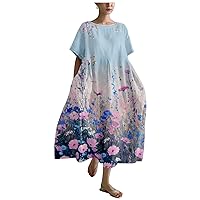 Casual Dresses for Women 2024 Spring Summer Flowers Plus Size 3/4 Sleeve Party A-Line Trendy Loose Dresses