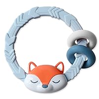 Itzy Ritzy Teether with Rattle Sound, Two Silicone Rings & Raised Texture to Soothe Gums, Ages 3 Months & Up, Fox