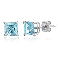 Amazon Collection 10k White Gold Princess Cut November Birthstone Citrine Square Stud Earrings for Women