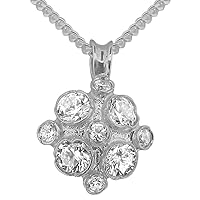 LBG 925 Sterling Silver Natural Diamond Womens Vintage Pendant & Chain - Choice of Chain lengths