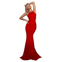 Women's Halter Neck Mermaid Prom Dresses Lace Sweep Train Evening Gowns