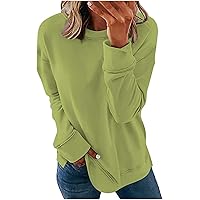 XHRBSI Fashion Clothes for Women Women's Fashion Casual Long Sleeve Solid Round Neck T-Shirt Top Pullover