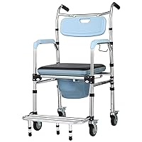 Universal 4 in 1 Foldable Multifunctional Shower Chair Bathroom Stool, Adjustable Mobile Commode Wheelchair Toilet Chair, for Elderly Disabled Pregnant Woman