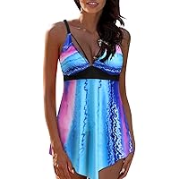 SNKSDGM Womens Tankini Swimsuits Two Piece Bathing Suits s Strappy Swim Tops Plus Size Swimwear with Tummy Control Boyshorts