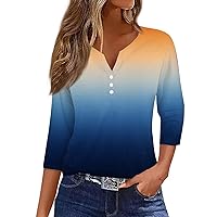 Sleeveless Tops for Women Casual Summer, Women's T Shirt Tee Button 3/4 Sleeve V-Neck Top 2024 Long, S XXXL