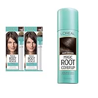 L'Oreal Paris Magic Root Rescue 10 Minute Root Hair Coloring Kit & L'Oreal Paris Magic Root Cover Up Gray Concealer Spray Dark Brown 2 oz.