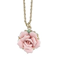 1928 Jewelry Gold-Tone Porcelain Rose Pendant Necklace, 16