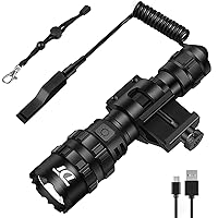 Tactical Light 3000 Lumen LED Tactical Flashlight Comes with IPX7 Waterproof, 5 Modes Super Bright, 2 Switch Modes, Picatinny Tactical Flashlight with Rechargeable Battery