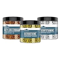 Earthborn Elements Ceylon Cinnamon, Berberine, & Benfotiamine Capsule Bundle (200 Capsules Each), Pure & Undiluted, No Additives