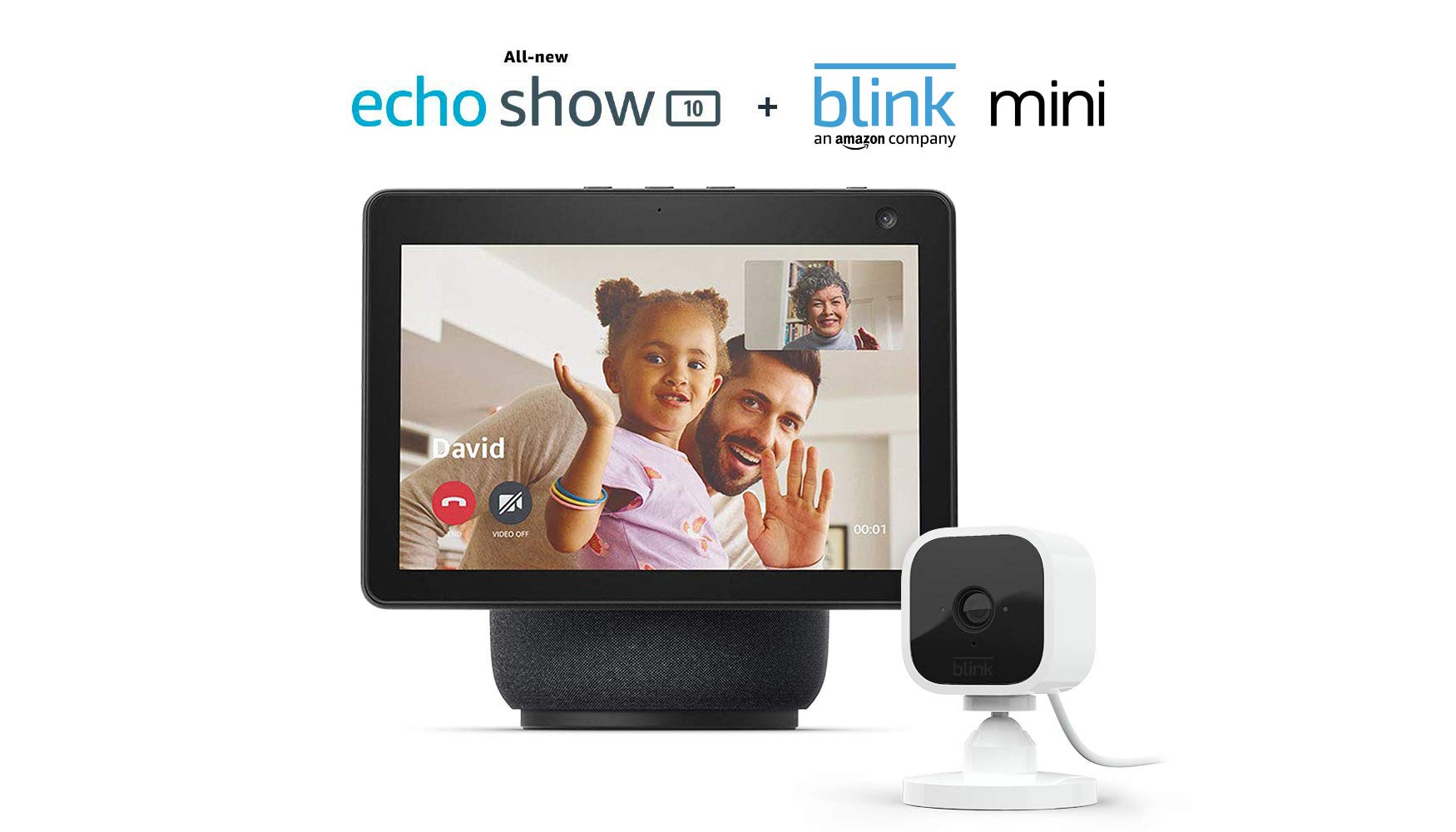 Echo Show 10 (3rd Gen) | Charcoal with Blink Mini Indoor Smart Security Camera, 1080 HD with Motion Detection